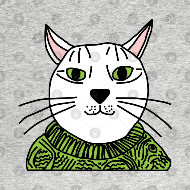 Portrait of Green Sweater Cat by ellenhenryart